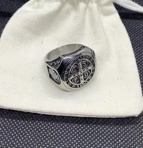Mens Saint Benedict Ring Protection Medal Constantine Christian Signet U - Picture 1 of 7