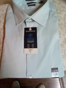 NWT Men's XL 17- 17.5 Madison Slim Fit Baby Blue Long Sleeve Button Up Shirt COO - Picture 1 of 5