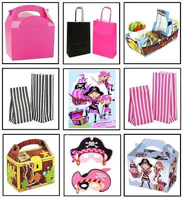 GIRLS PINK PIRATE - BIRTHDAY PARTY GIFT LOOT BAGS ~ PLATE BOX ~ CAKE SWEET BAG — 第 1/2 张图片