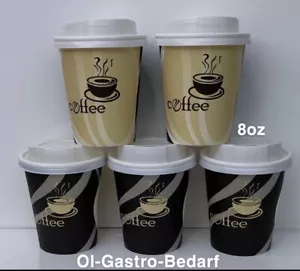 500 Top Hartpapier 200 ml 8 OZ Coffee to go Becher Pappbecher mit Deckel TOP - Bild 1 von 3