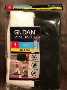 Big & Tall Men's White & Black Shoe Size 12-15 Crew Socks-4 Pairs Gildan