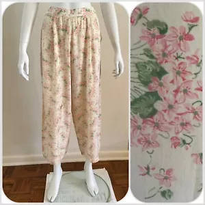 1940s Floral Rayon Wide Leg Lounge Pajama Pants Side Button Trousers AS IS Vtg - Picture 1 of 24