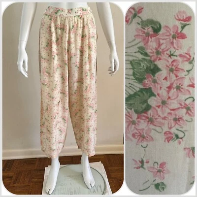 1940s Floral Rayon Wide Leg Lounge Pajama Pants Side Button Trousers AS IS Vtg - Image 1 of 4