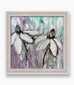 Coneflowers Oil Painting Framed Impressionist Art Wildflowers Field Meadow Art - Picture 1 of 12