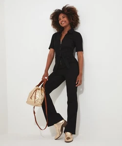 Joe Browns Women's Petite Zip Front Stretch Denim Straight Leg Jumpsuit - Picture 1 of 6