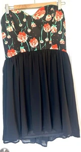 Gianni Bini Floral Dress Rose Black Mini Strapless Sweetheart Neck Large GB NEW - Picture 1 of 12