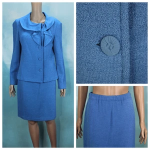 ST. JOHN Knits Light Blue Jacket & Skirt Suit Size M L 10 8 Buttons Collared - Picture 1 of 9