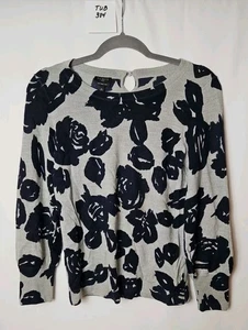 Talbots marineblau grau Blumenmuster Schlüssellochausschnitt Langarm Pullover Petite Damengröße SP - Bild 1 von 6