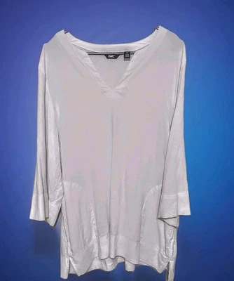 Womens XL White Linen Boho Fairy Hippie Peasant Pockets Gauze Beachy Sheer Top - Image 1 of 4