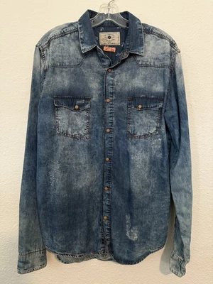 Camisa vaquera de manga larga ZARA lavada con ácido desgastada a presión para hombre talla grande Foto 1 de 4