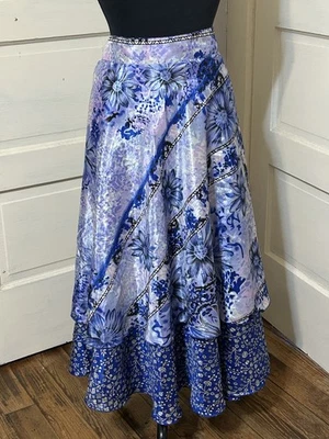 Falda envolvente Iris Impressions talla L reversible púrpura cachemira azul totalmente ajustada Foto 1 de 4