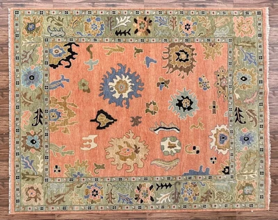 Peach Oushak Hand Knotted Rug – Wool Vintage Look Area Carpet for Home Decor - Image 1 of 4