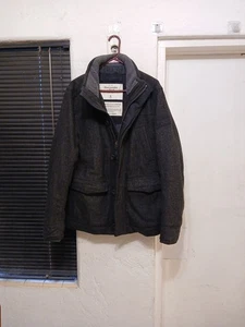 Vintage Abercrombie & Fitch New York Mens L XL Heavy Wool Coat Y2K Pockets Gray - Picture 1 of 22