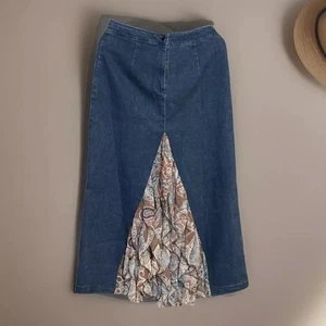 NEU Pyramid Collection Boho Chic Jeansrock Blumen Country Chic Jeans Maxi Gr. S - Bild 1 von 8