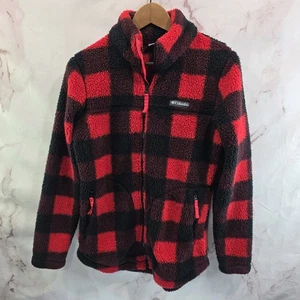 Columbia Jacket Womens Small Buffalo Plaid Black Sherpa Teddy Fuzzy West Bend   - Picture 1 of 10