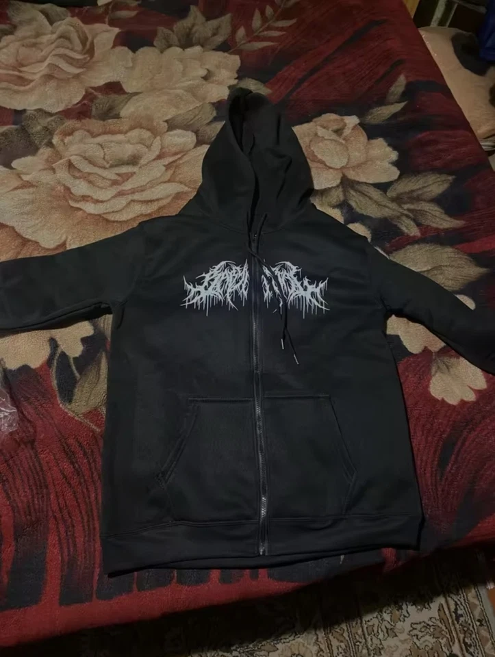 Sudadera con Capucha Negra Gráfica con Cremallera - Streetwear Estética, Ajuste Cómodo, Vellón Suave Foto 1 de 1