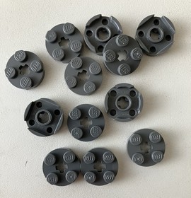 Lego 12x New Pieces Plate 2x2 Round Dark Bluish Grey #4032