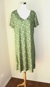NWOT VOBSTY Casual Knit Dress SS Hi-Low Green Black White Calico Floral ~ XL #03 - Picture 1 of 8