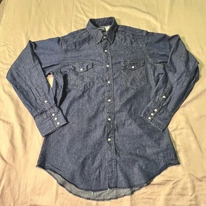 Wrangler Hemd Herren XL Blau Denim Pearl Snap Western Langarm Knopf - Bild 1 von 12