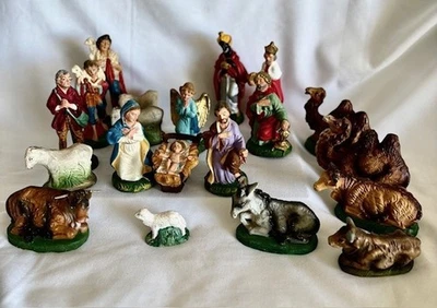 20 pc ITALY Paper Mache Nativity Composite Figurines 5.75" COWS CAMELS 1950's - Image 1 of 4