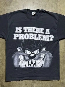 Looney Tunes Taz vintage anni 90 c'è un problema? T-shirt nera XL rara cartone animato - Foto 1 di 8