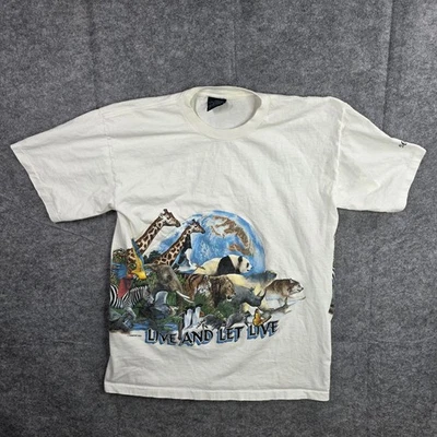 Camisa Hábitat De Colección Para Hombre Grande Blanca Vive Y Deja Vivir Animal Zoo Gráfico Años 90 Foto 1 de 4