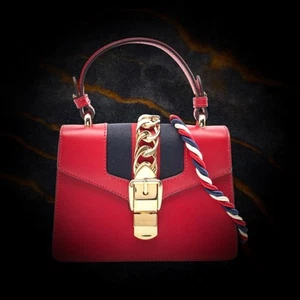 Bolso de Mano GUCCI Sylvie Sherry Line 470270 Cuero Rojo - Imagen 1 de 7