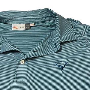 KJUS x SAND VALLEY Size Medium Mens Polo Shirt Wicking Performance Green Strip - Picture 1 of 9