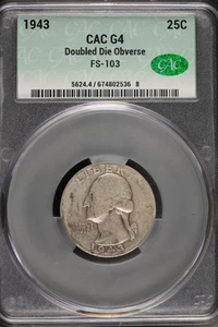 1943 Washington Quarter CAC G4 DDO FS-103 Low Ball *DoubleJCoins* JL1100-391 - Picture 1 of 4
