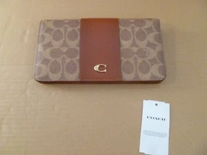 Coach Slim Wallet in Signature Canvas Snap Brass Tan Rust C5862 Calf Leather New - Picture 1 of 24