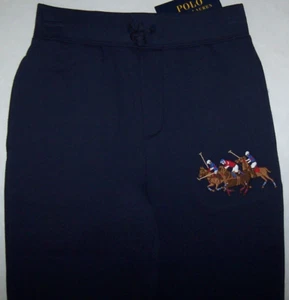 NWT Polo Ralph Lauren Solid Navy Blue TRIPLE PONY MATCH Fleece Pants Boys S/8 - Picture 1 of 5