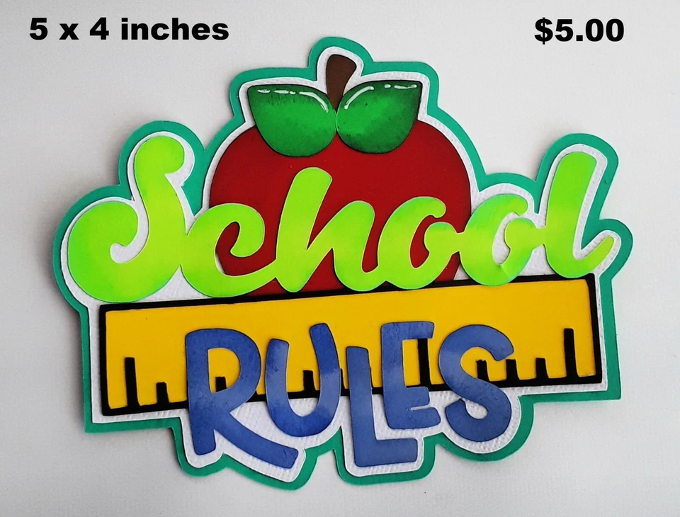 TÍTULO REGLAS ESCOLARES álbum de recortes piezas de papel prehecho troquelado 3D por Rhonda Foto 1 de 1