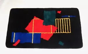 ORIGINAL 80s POSTMODERN MEMPHIS AGE BLACK RED VINTAGE CARPET RUG BY MEUSCH - Picture 1 of 6