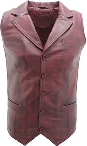 Men's Classic Smart Burgundy 100% Leather Waistcoat - Picture 1 of 3