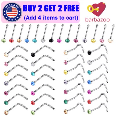 42pc Colorful CZ Nose Ring Stud Surgical Steel L Shape Bend Screw Bone Studs 20G - Image 1 of 4