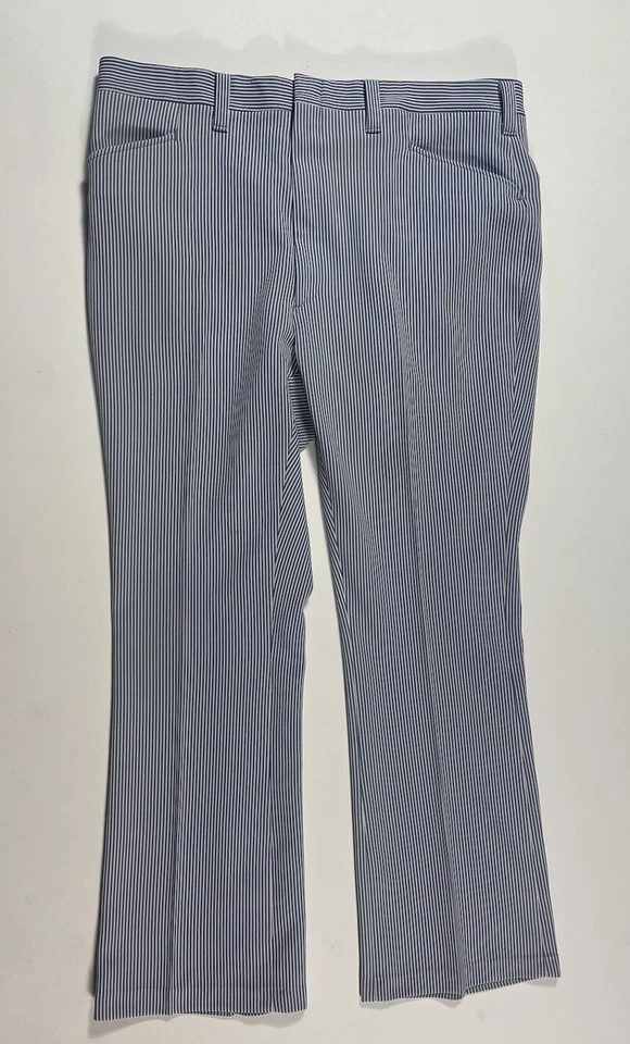 Pantalones de punto doble vintage Haggar para hombre talla 38 azul blanco a rayas Foto 1 de 4
