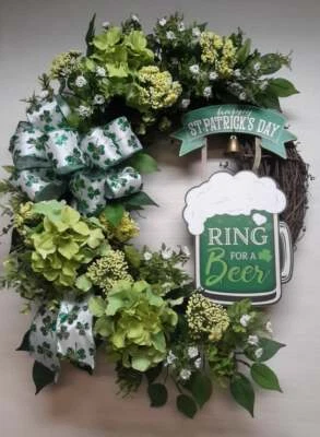 Irish Flower Door Wreath Beer Sign Wall Decor St Patrick Day - Image 1 of 4