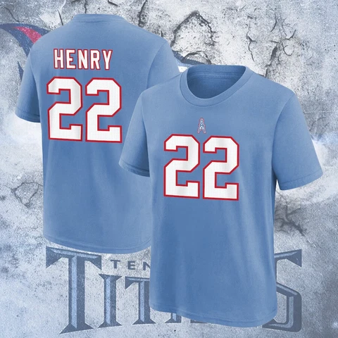 SALE!! Derrick Henry Tennessee Titans Name & Number Player T-Shirt - Light Blue Cover