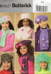 2005 Girls Childs Hats Scarf Sewing Pattern Size XS-XL Butterick 4627 New OOP - Picture 1 of 2