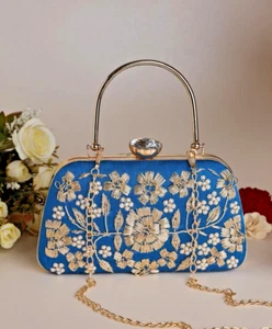 Elegante Bolso sin asas/eslinga/cartera/bolso de mano azul para mujer, regalo de boda  - Imagen 1 de 1