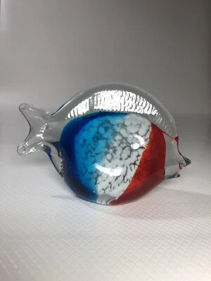 Red White and Blue glass paperweight/figurine fish (France Flag) Gorgeous - Image 1 of 4