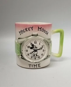 Vintage Mickey Mouse Coffee Mug Walt Disney Production Time Watch Face - Picture 1 of 12