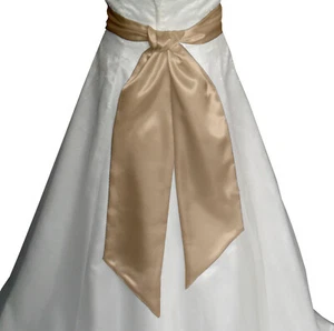 DORADO Satén Boda Vestido Elegante Fiesta Cinta Faja Envoltura Corbata Cinturón Banda Lazo - Imagen 1 de 19
