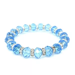 Light Blue Faceted Resin Crystal Beaded Stretch Bracelet Austrian Czech CZ - Picture 1 of 2