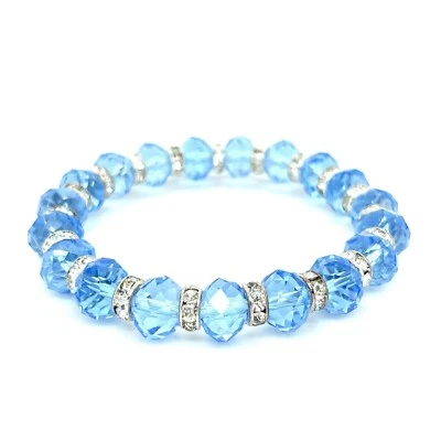 Light Blue Faceted Resin Crystal Beaded Stretch Bracelet Austrian Czech CZ - Image 1 of 2