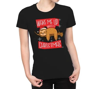 1Tee Damen T-Shirt Faultier Wake Me Up When It's Christmas - Bild 1 von 5