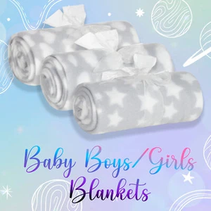Baby Boys Girls Grey Polar Fleece Stars Hearts Clouds Blankets 3 Pack Size 75x75