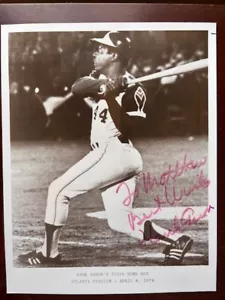 Iconic Vintage Hank Aaron Inscribed "To Matt" Signed 8x10 Hitting 715th Home Run - Picture 1 of 4