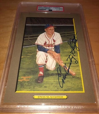 Enos Slaughter Cardinals Signed Perez Steele Post Card PSA Encapsulated A - Image 1 of 2