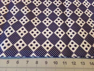 1 YD X36" VINTAGE NAVY DOTS IN WHITE SQUARES ON NAVY WITH SMALLWHITE DOTS  #5438 - Image 1 of 2